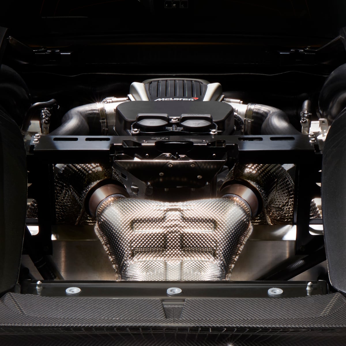 Close up of McLaren 570S engine.