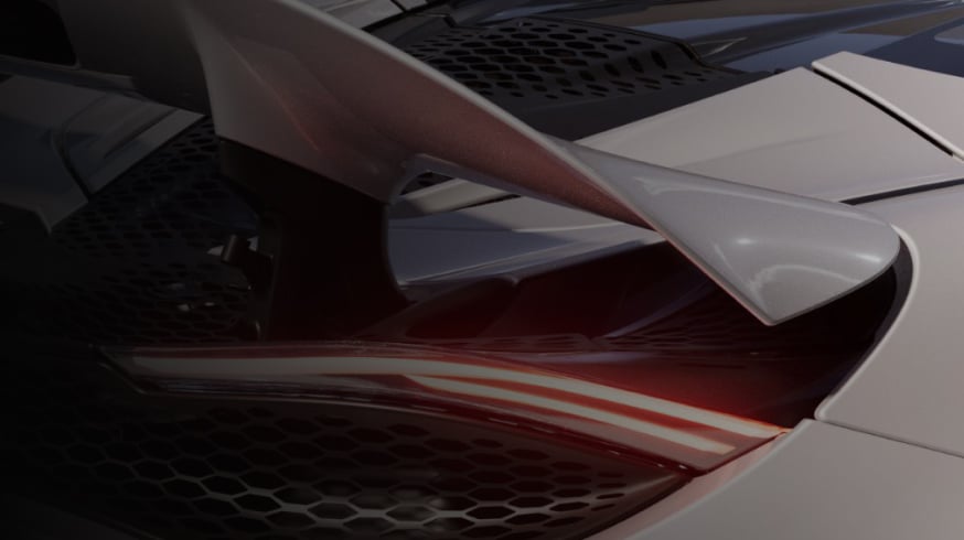 McLaren 750S Spider rear wing close up.