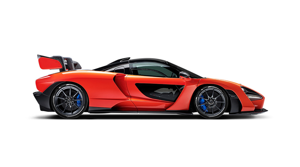 Side view of a bright blue McLaren 570S Spider, shown on a white background.