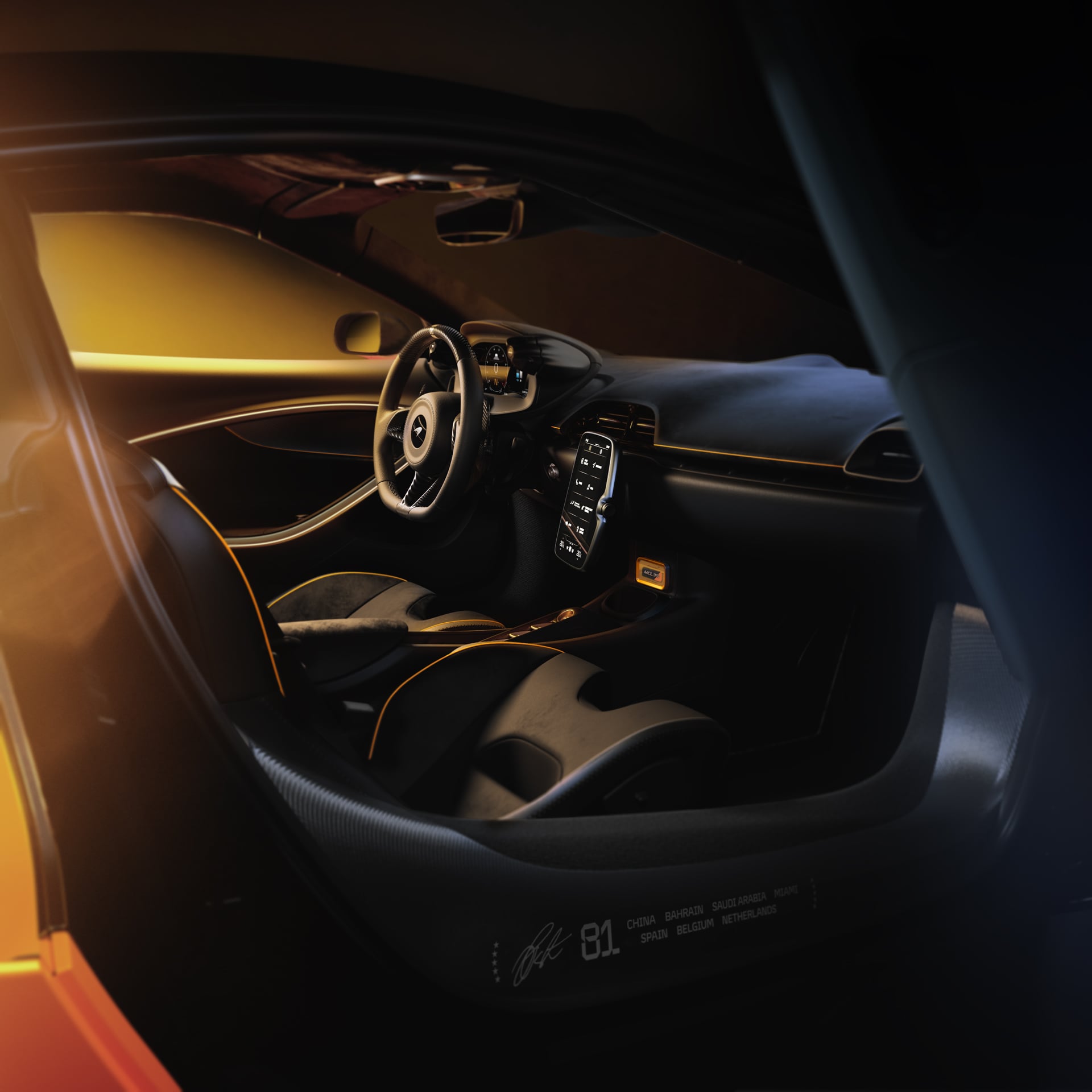 The interior cockpit of the MCL39 Celebration Edition Artura Spider.