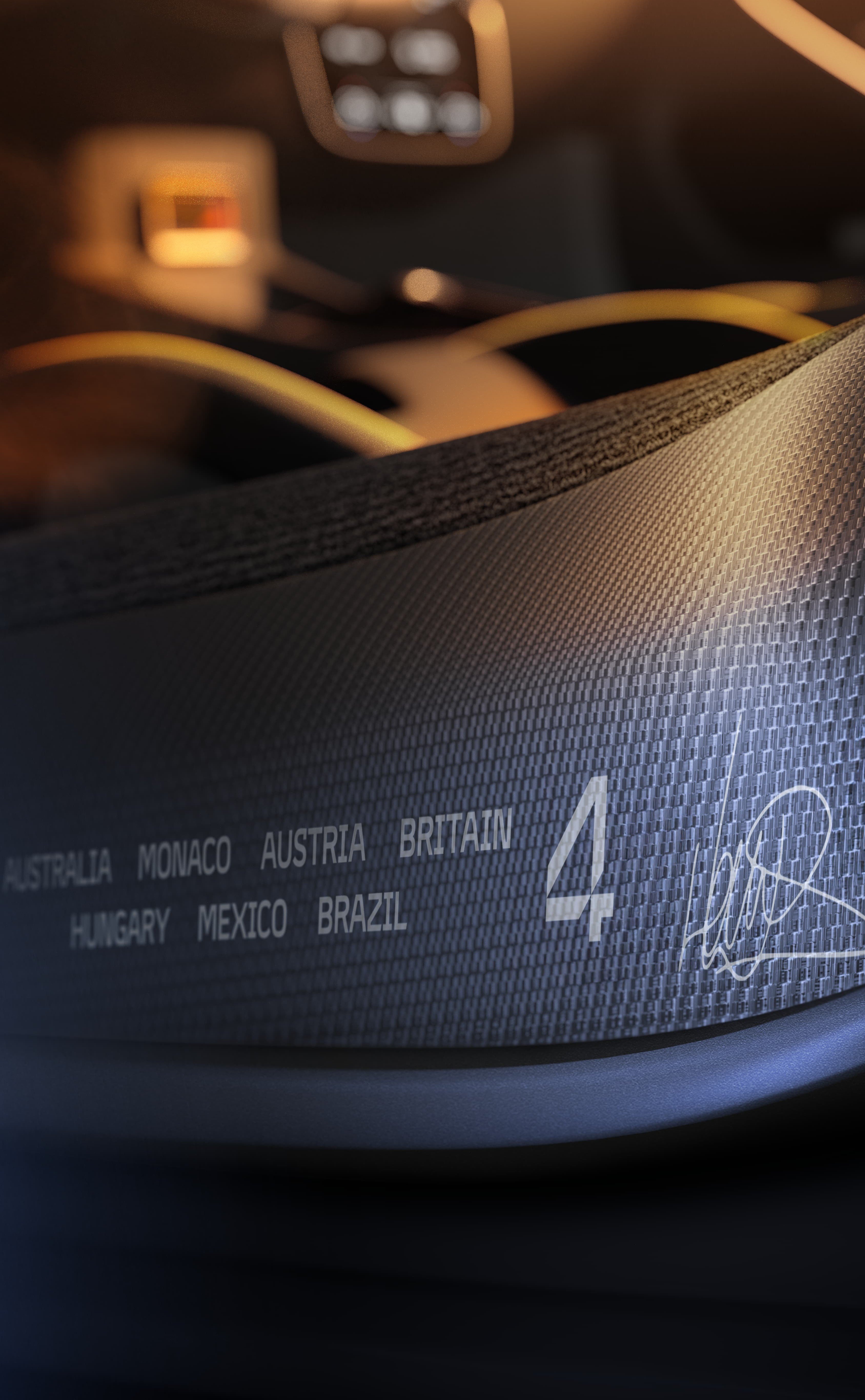 The interior sill of the MCL39 Celebration Edition Artura Spider, displaying Lando Norris's signature.