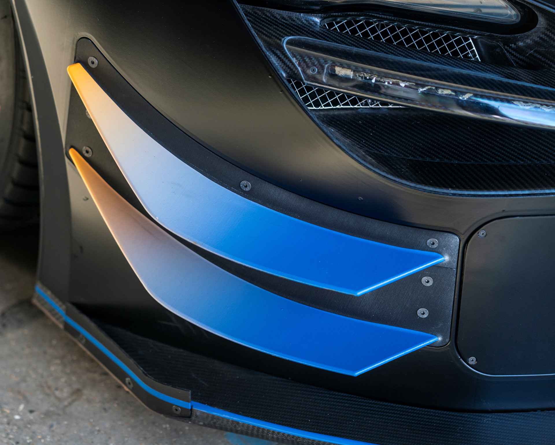 Close up of the McLaren 720S GT3 front dive planes.